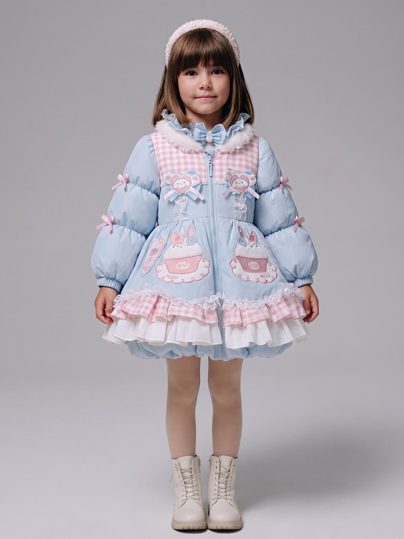 Chemical Fiber Blend Ruched Sleeveless Short Outerwear - Blue Coat - 150cm - image 7