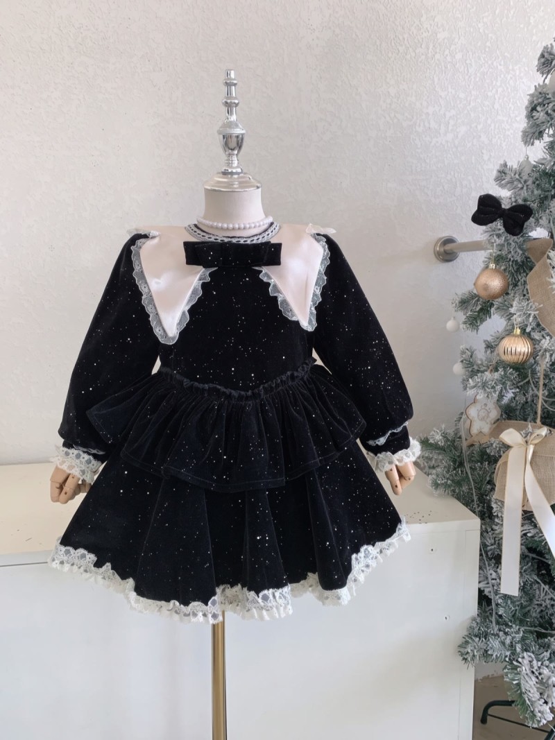 Velvet Bow Sleeveless Short Dresses - Black - 140cm - image 8