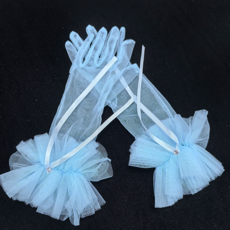 Solid With Bow Gloves - Lake Blue - One size - image 9