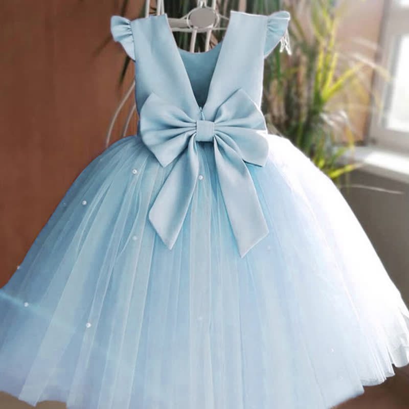 Mesh Bow Sleeveless Midi Dresses - Blue - 9Y - image 13