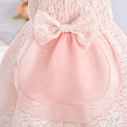 Lace Imitation Pearls Bow Sleeveless Mid-long Dresses - image 13