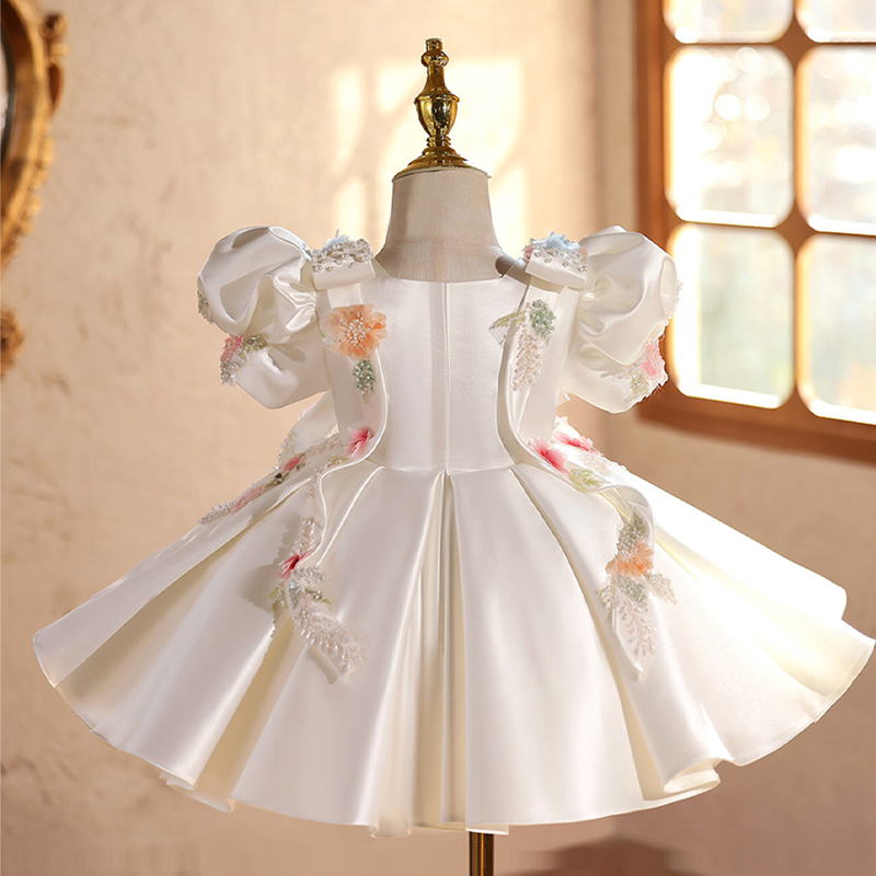 Satin & Embroidery Mesh Bow Rosette Short Sleeve Short Dresses - image 3