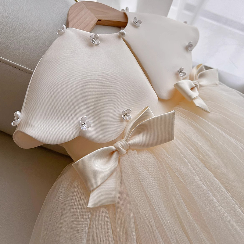 Satin Folds Bow Imitation Pearls Sleeveless Regular Dresses - image 16