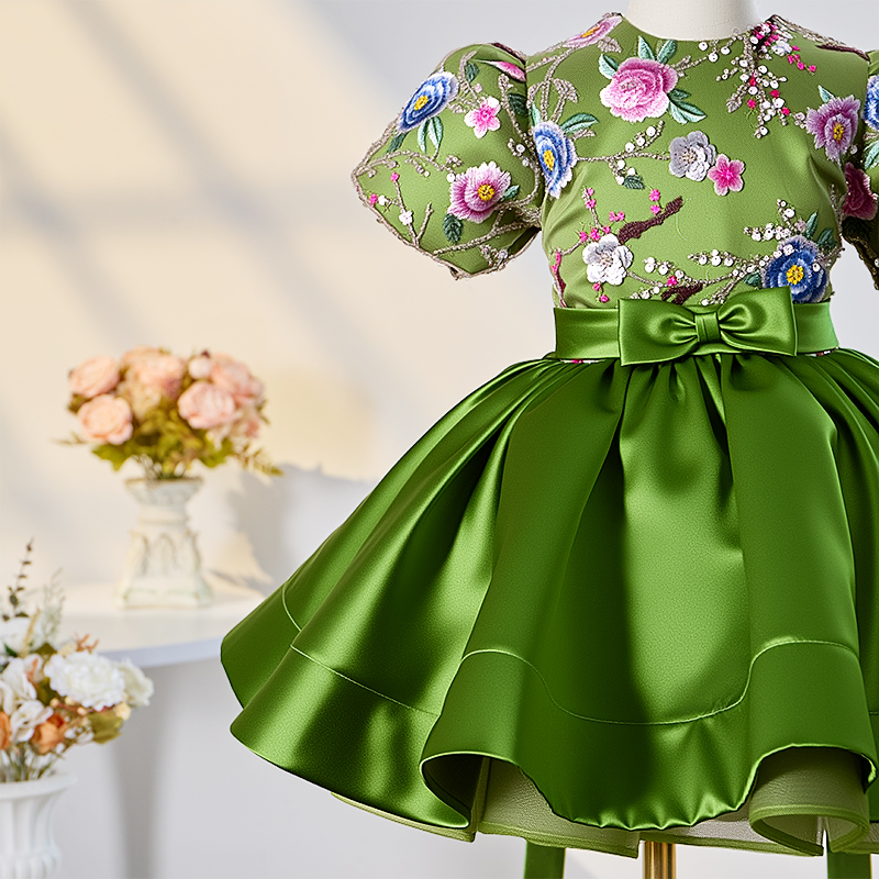 Satin Rosette Short Sleeve Mid-long Dresses - image 3