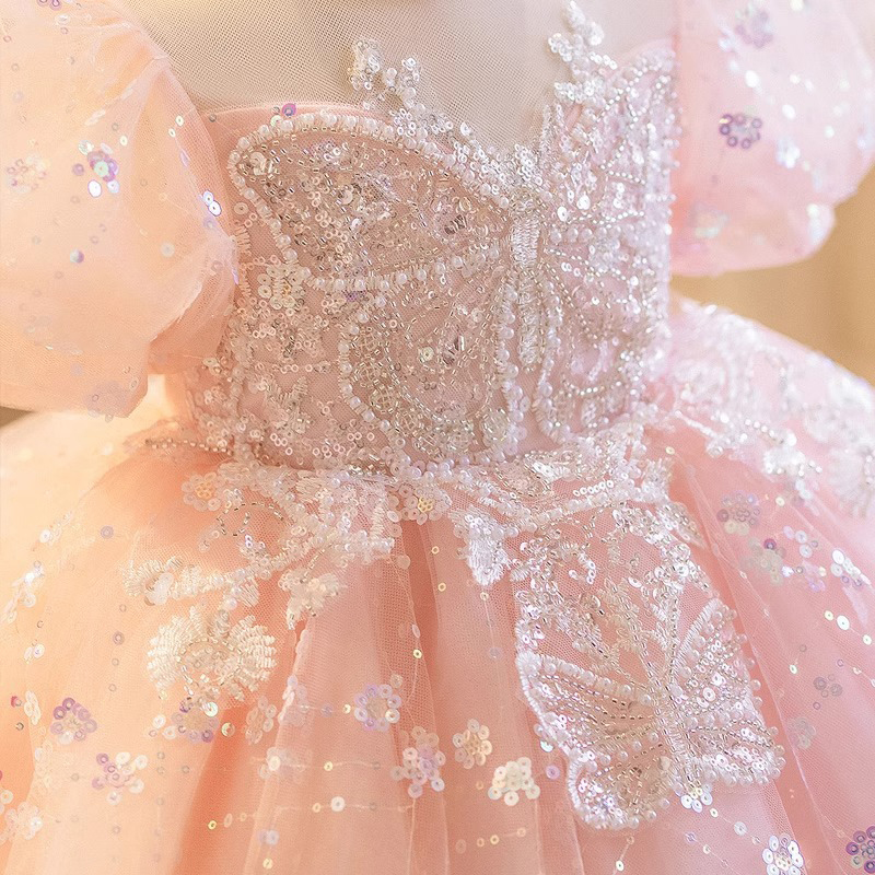 Mesh Sequins Applique Short Sleeve Short Dresses - image 5