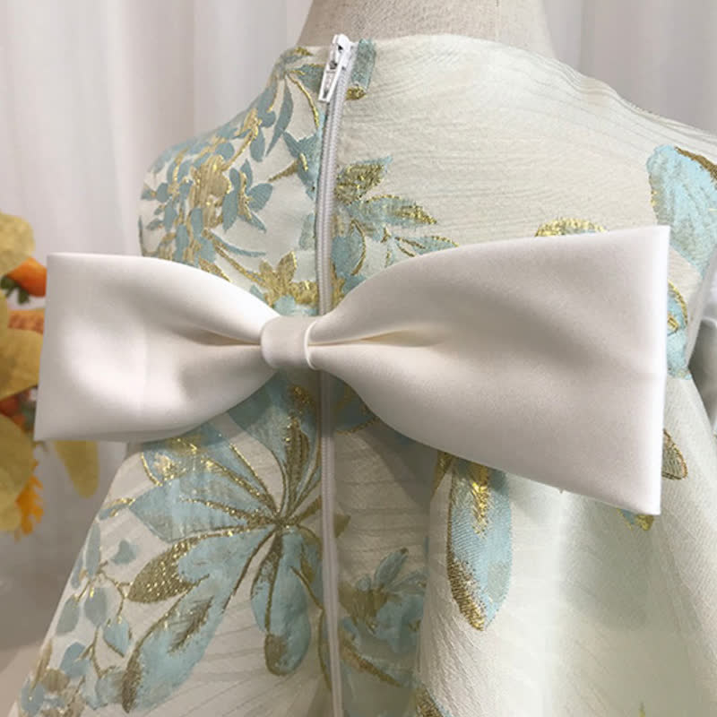 Jacquard Bow Long Sleeve Mid-long Dresses - image 6