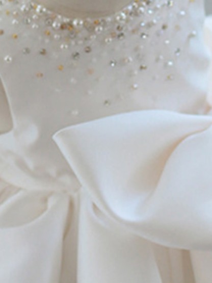 Chemical Fiber Blend Imitation Pearls Bow Sleeveless Mid-long Dresses - image 19