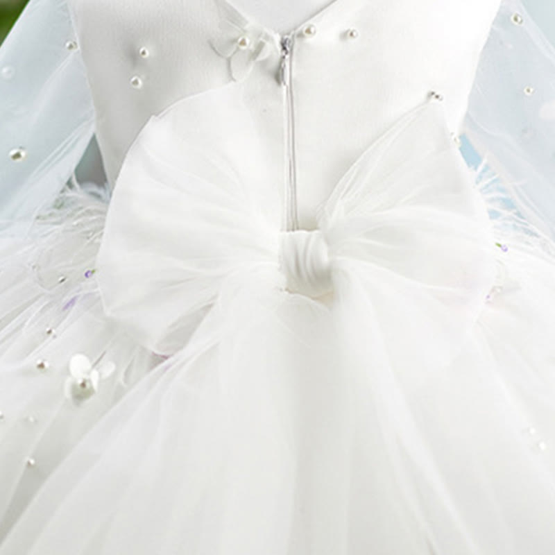Mesh Embellished Feather-trimmed Long Sleeves Midi Dresses - image 5