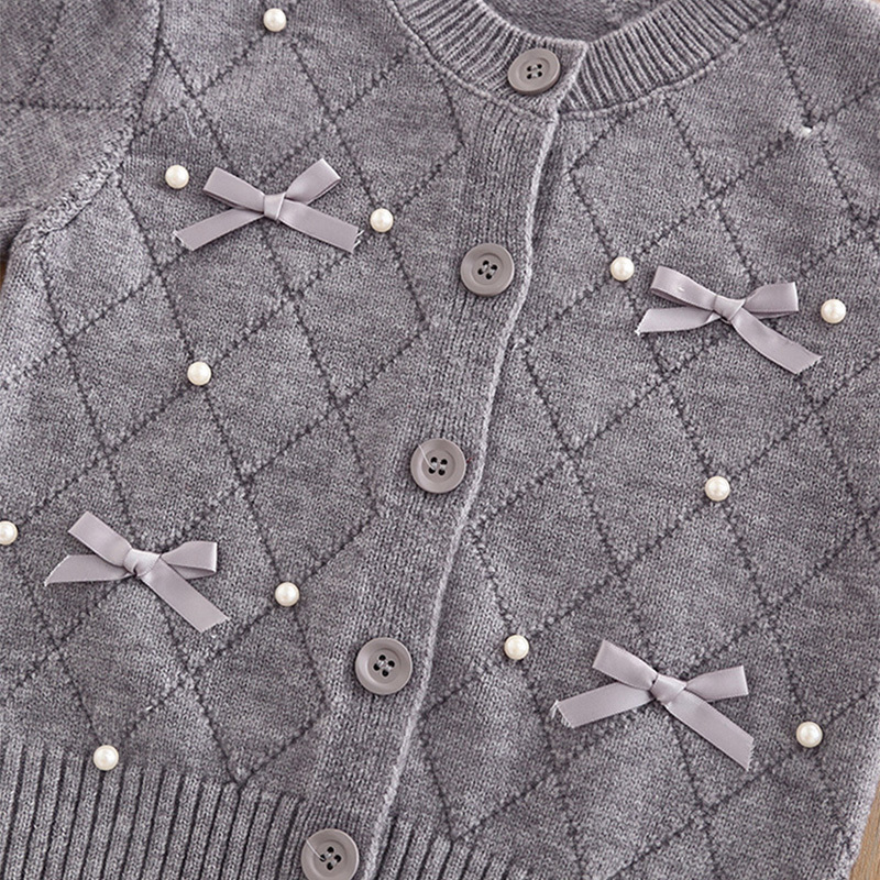 [Archive Sale] Yarn/wool Yarn Bow Imitation Pearls Long Sleeve Regular Two-piece Set - image 6