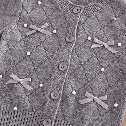 [Archive Sale] Yarn/wool Yarn Bow Imitation Pearls Long Sleeve Regular Two-piece Set - image 6