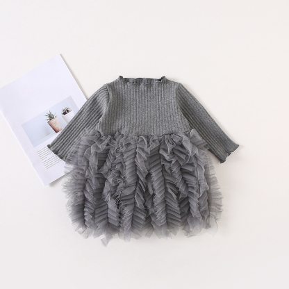 Mesh Folds Long sleeve Regular Dresses - image 31