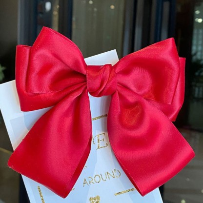 Solid With Bow Barrette - Red - Sping Clip - image 4