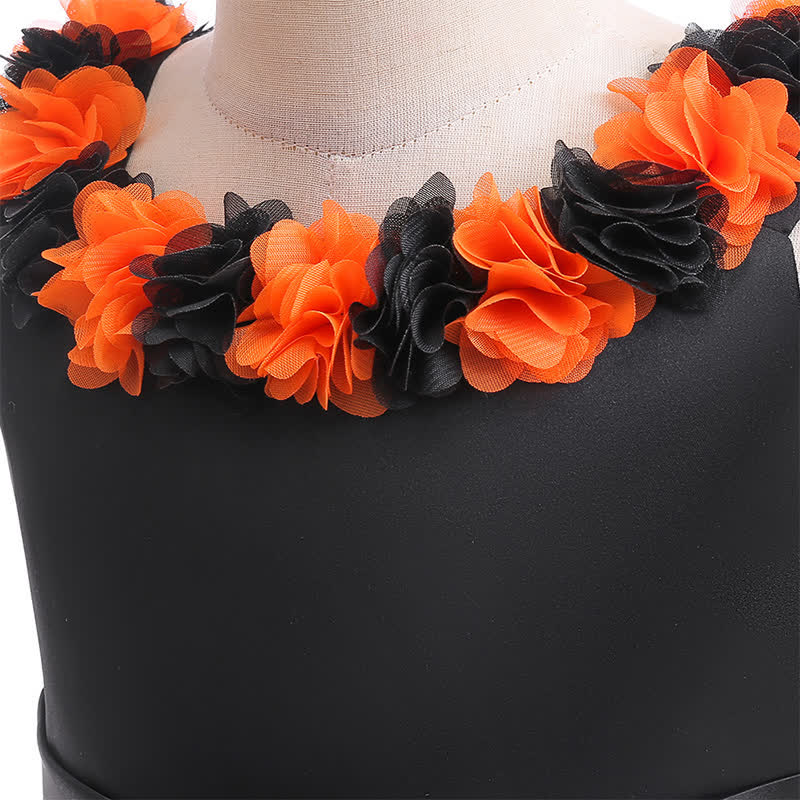 Satin & Mesh Rosette Sleeveless Mid-long Dresses - image 16