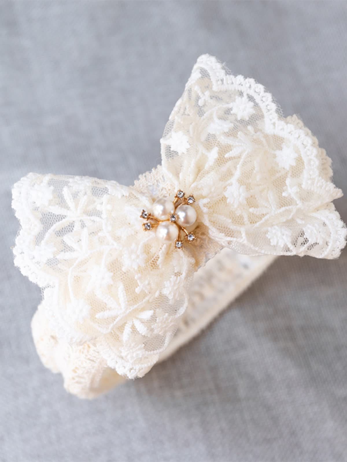 Solid With Embroidery Hairband - Beige Pearls - image 4