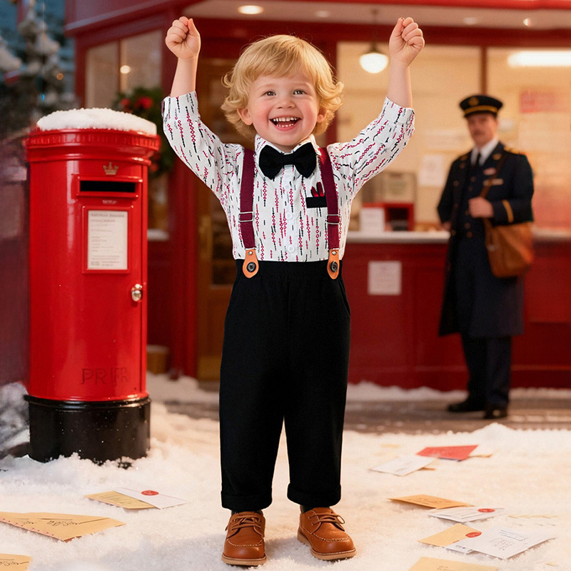 Cotton Bow Overalls Long Sleeve Regular 3-piece Formal Suit - image 17