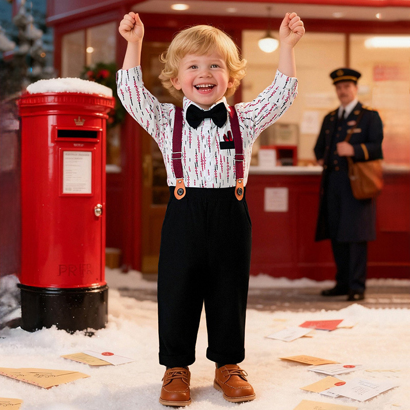 Cotton Bow Overalls Long Sleeve Regular 3-piece Formal Suit - image 17