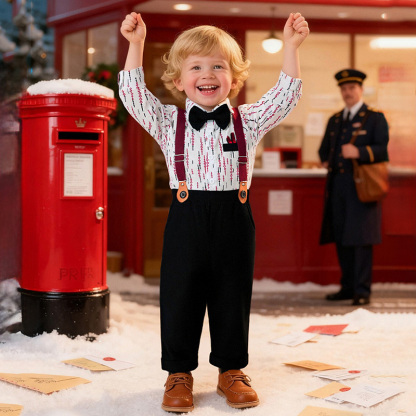 Cotton Bow Overalls Long Sleeve Regular 3-piece Formal Suit - image 17