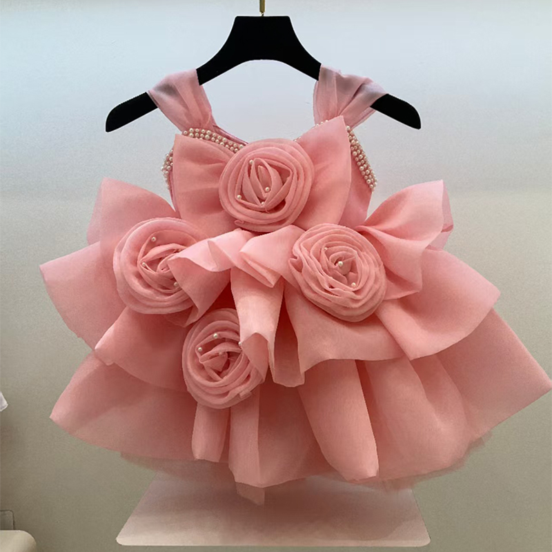 Organza Imitation Pearls Rosette Sleeveless Short Dresses - image 6
