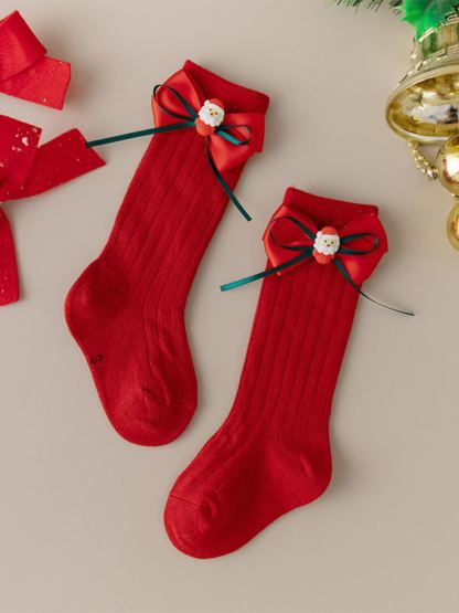 Solid With Bow Socks - Red Santa Claus - 2-4Y - image 9
