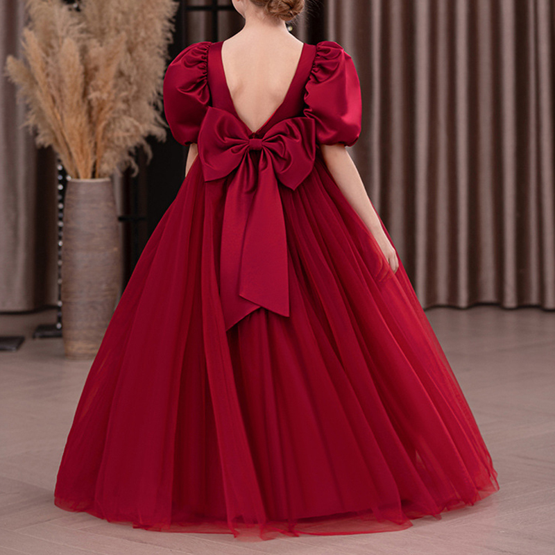 Satin Bow Folds Short Sleeves Maxi Dresses - image 9
