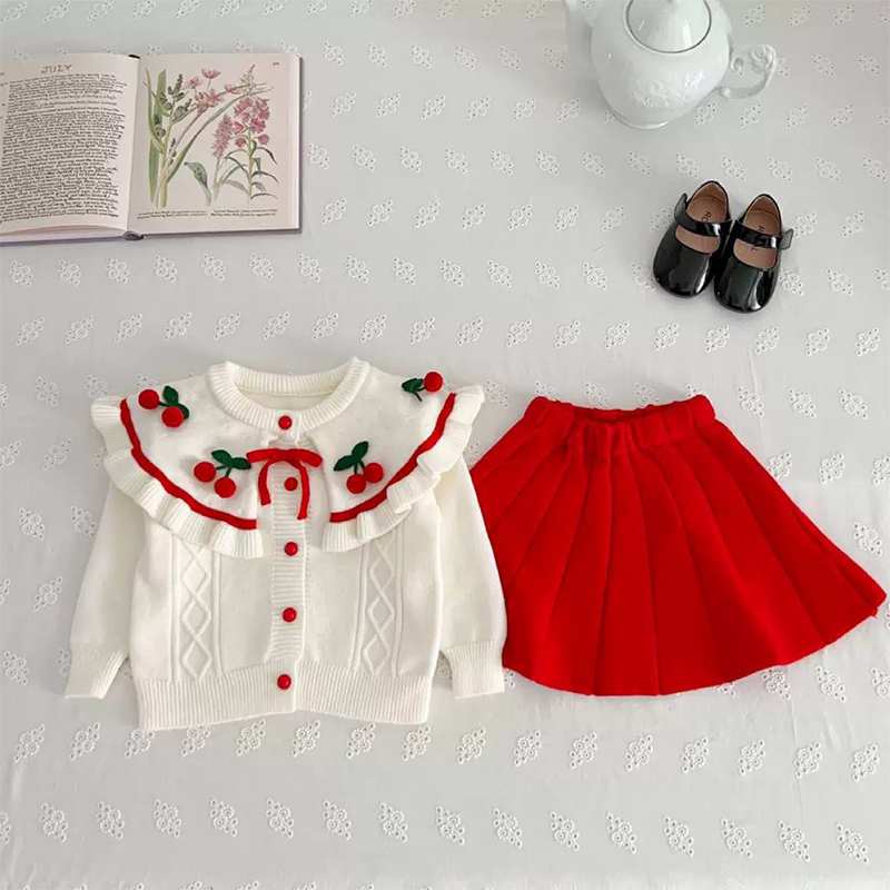Yarn/wool Yarn Bow Embellished Long Sleeve Regular Two-piece Set - image 5
