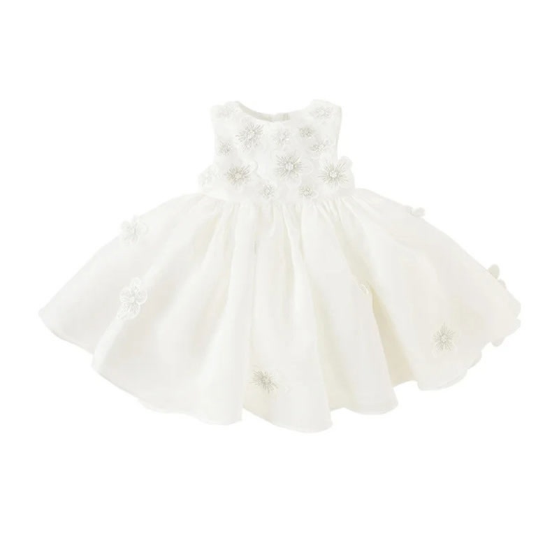 Organza Rosette Sleeveless Mid-long Dresses - White - 14Y - image 6