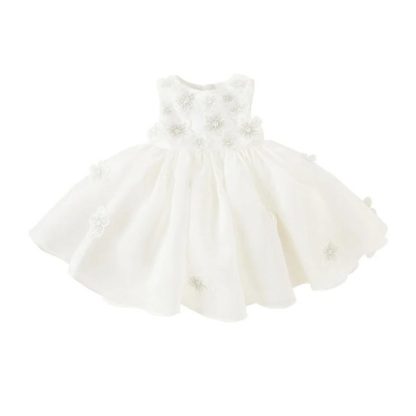 Organza Rosette Sleeveless Mid-long Dresses - White - 14Y - image 6