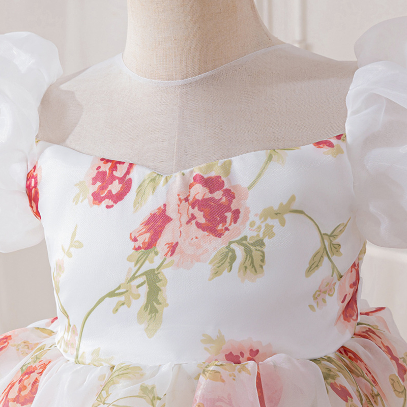 Organza Bow Split Joint Printing Short Sleeve Midi Dresses - image 4