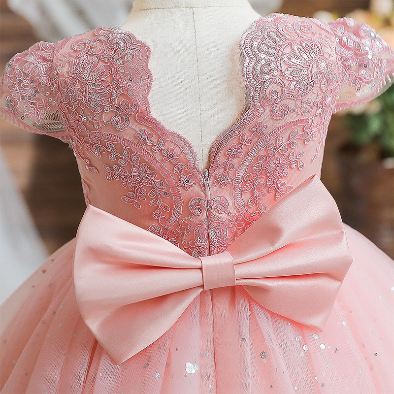 Mesh Lace Bow Lace Sequins Short Sleeve Midi Dresses - image 11