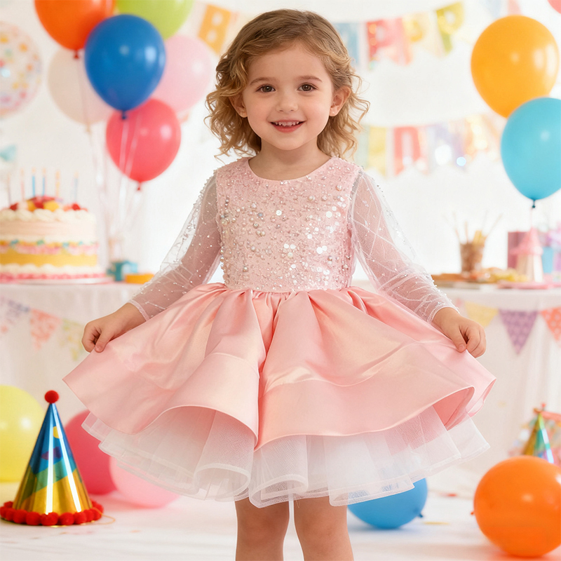 Satin Folds Sequins Long Sleeve Midi Dresses - image 9