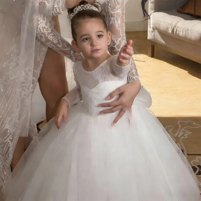 Mesh Lace Bow Lace Long Sleeve Maxi Dresses - image 4