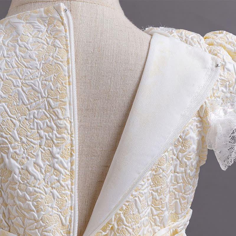 Chemical Fiber Blend Lace Bow Jacquard Short Sleeve Mid-long Dresses - image 5