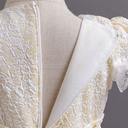 Chemical Fiber Blend Lace Bow Jacquard Short Sleeve Mid-long Dresses - image 5