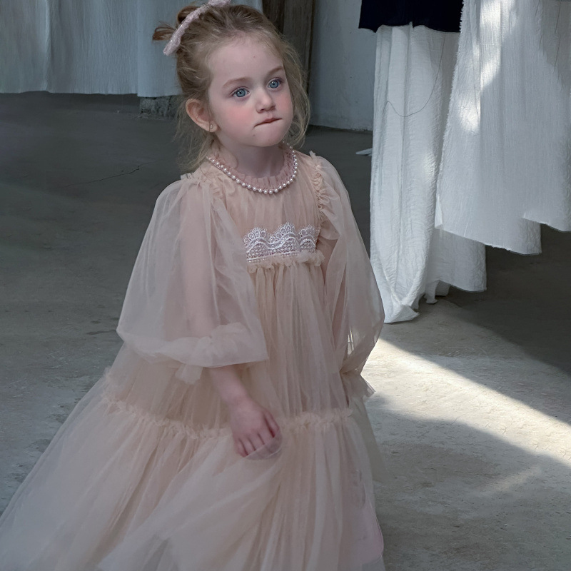 [Archive Sale] Mesh Folds Lace Long Sleeve Mid-long Dresses - image 18