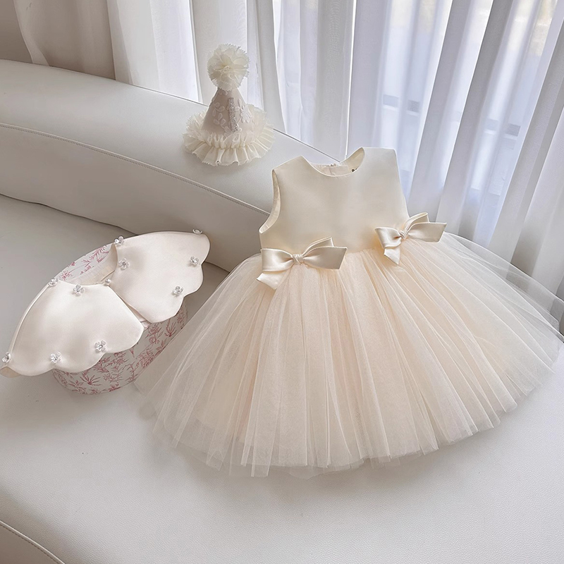 Satin Folds Bow Imitation Pearls Sleeveless Regular Dresses - image 9