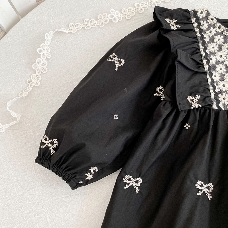 Cotton Bow Floral-embroidered Long Sleeve Regular Dresses&Bodysuit - image 9