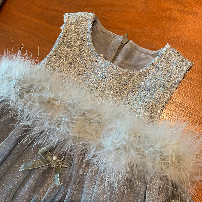 [Archive Sale] Mesh Bow Feather-trimmed Sleeveless Midi Dresses - image 9