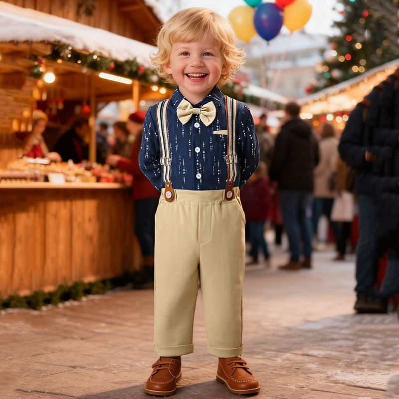 Cotton Bow Overalls Long Sleeve Regular 3-piece Formal Suit - image 36