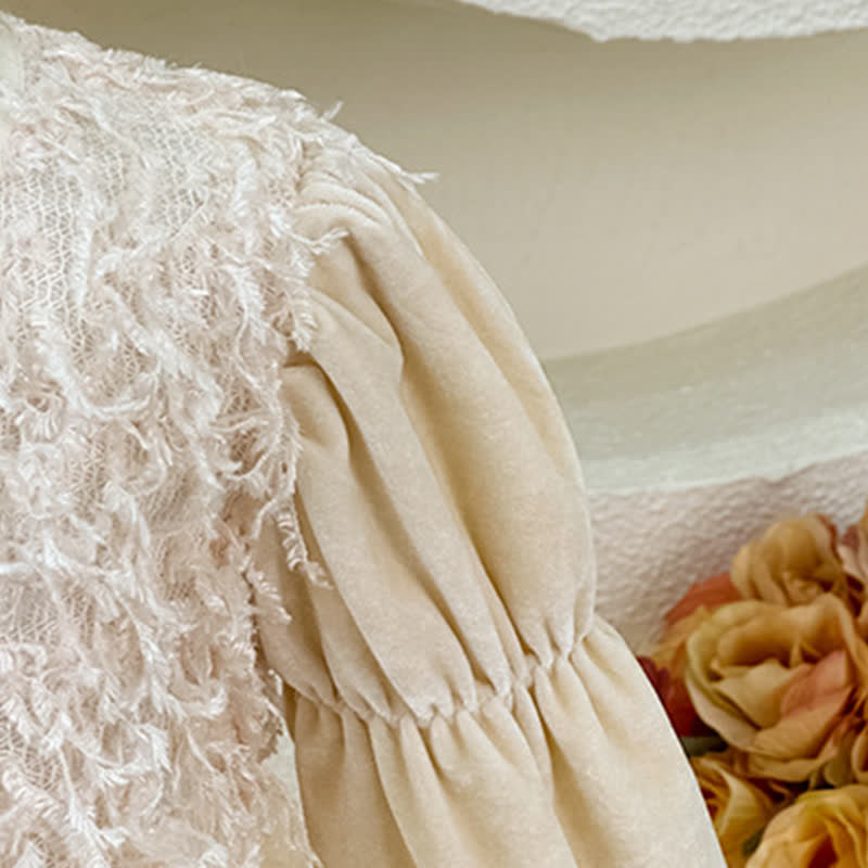 [Archive Sale] Chemical Fiber Blend Folds Fluffy Long Sleeve Mid-long Dresses - image 6