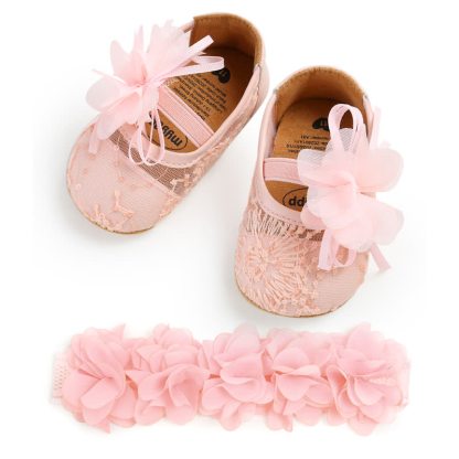 Solid Rosette Round Toe Flats - Pink Shoes and Headband - 12-18M - image 28