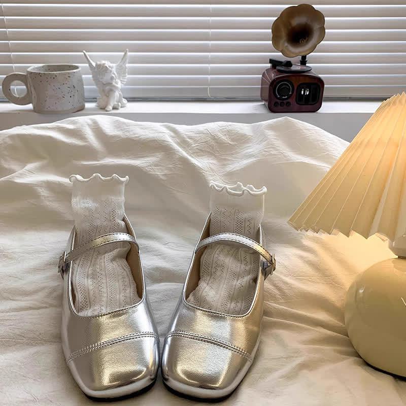 Solid Metallic Finish Square Toe Mary Janes  - image 5