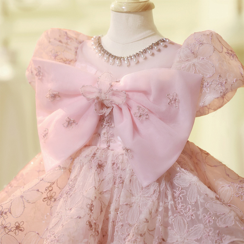 Jacquard Bow Short Sleeve Midi Dresses - image 5