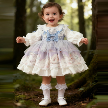 Easter Polyeste Lace Edge Long Sleeve Short Dresses - image 6