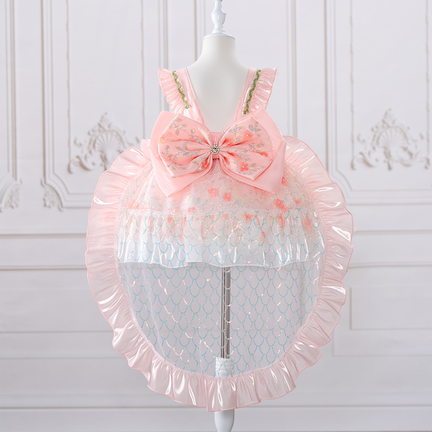 Mesh Applique Sleeveless Short Dresses With Bow Train - image 3