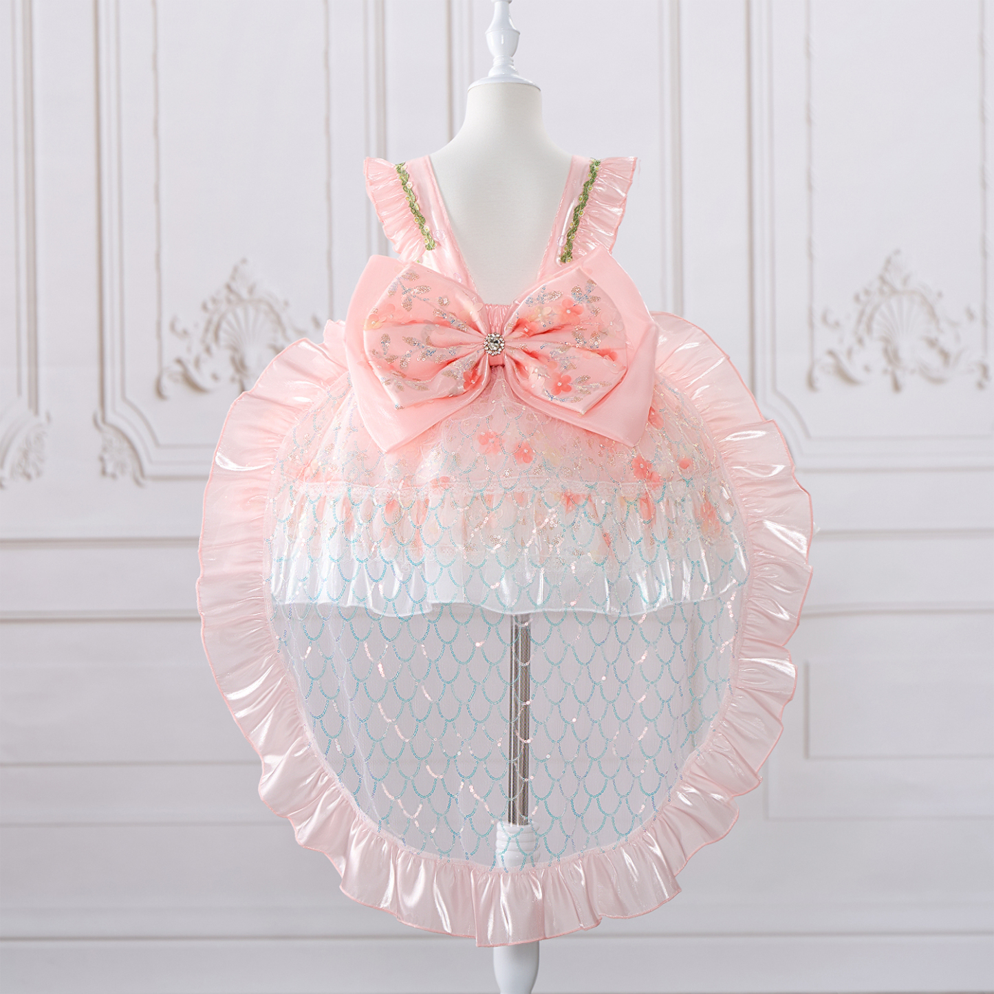 Mesh Applique Sleeveless Short Dresses With Bow Train - image 3