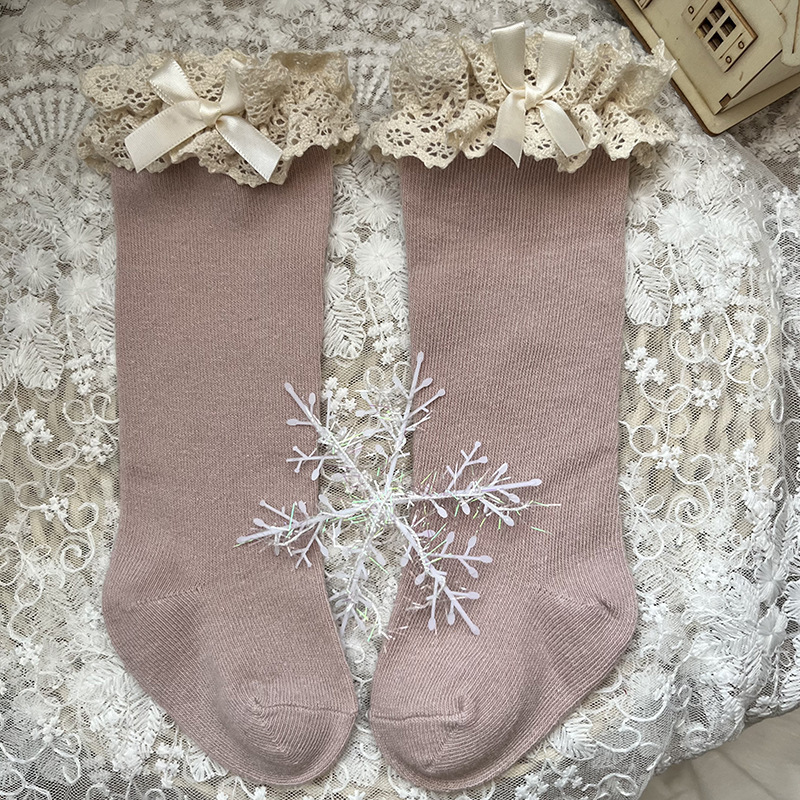 100% Cotton Solid With Bow Socks - Pink - 3-5Y - image 8