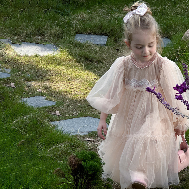 [Archive Sale] Mesh Folds Lace Long Sleeve Mid-long Dresses - image 16