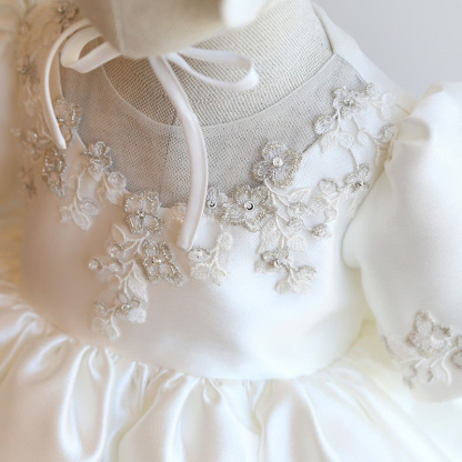 Satin Embroidery Short Sleeve Short Dresses Without Bonnet - image 4