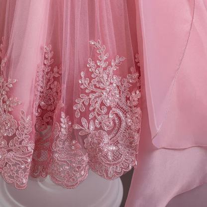 Organza Lace Bow Rosette Short Sleeve Maxi Dresses - image 37