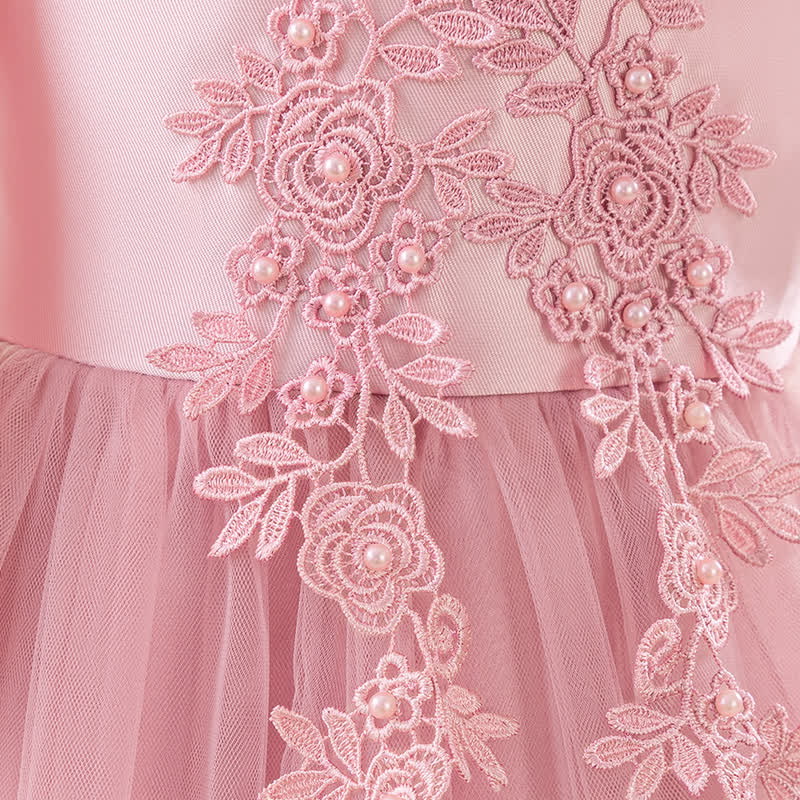 Satin & Mesh Bow Pearl Floral-embroidered Sleeveless Maxi Dresses - image 14